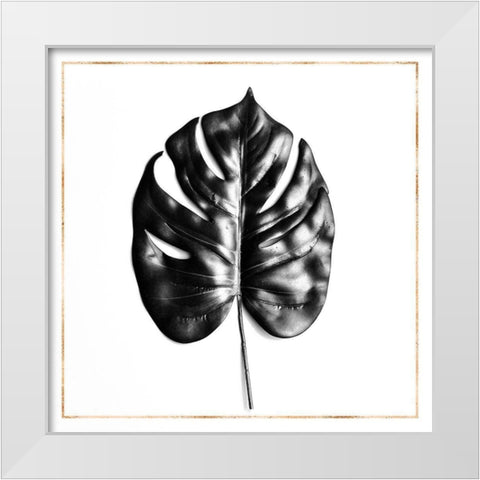SPLIT LEAF PHILODENDRON WITH GOLD LINES White Modern Wood Framed Art Print by Atelier B Art Studio