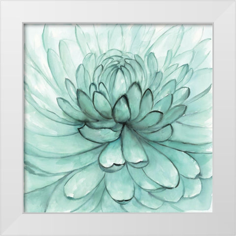 TURQUOISE FLOWER White Modern Wood Framed Art Print by Atelier B Art Studio