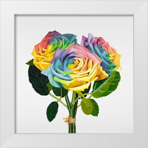 BOUQUET OF RAINBOW ROSES White Modern Wood Framed Art Print by Atelier B Art Studio