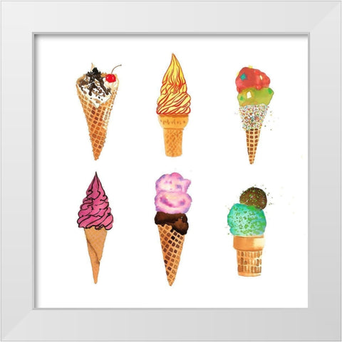 ICE CREAM CONES White Modern Wood Framed Art Print by Atelier B Art Studio