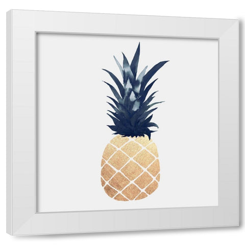 Sparkling Gold Pineapple White Modern Wood Framed Art Print by Atelier B Art Studio