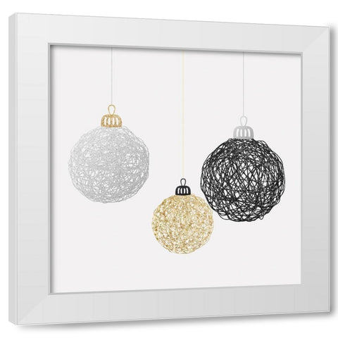 THREE CHRISTMAS BALLS White Modern Wood Framed Art Print by Atelier B Art Studio