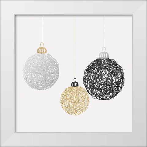 THREE CHRISTMAS BALLS White Modern Wood Framed Art Print by Atelier B Art Studio