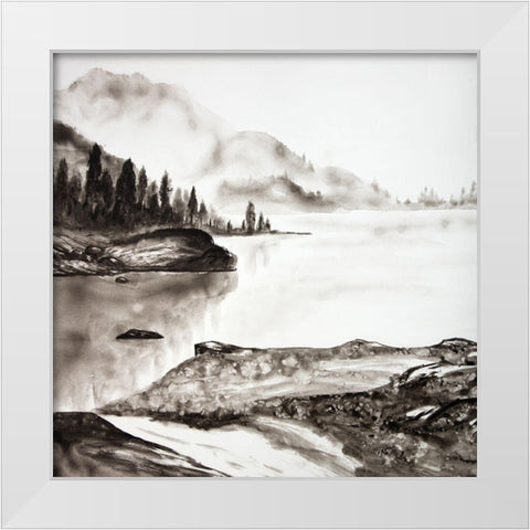 PEACEFUL LANDSCAPE White Modern Wood Framed Art Print by Atelier B Art Studio