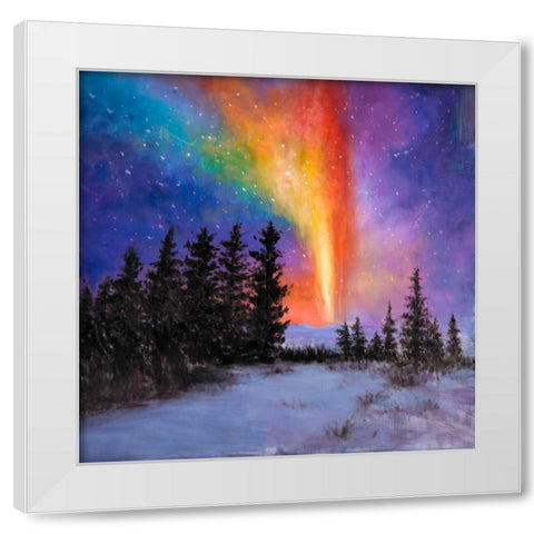 Aurora Borealis in the Forest White Modern Wood Framed Art Print by Atelier B Art Studio