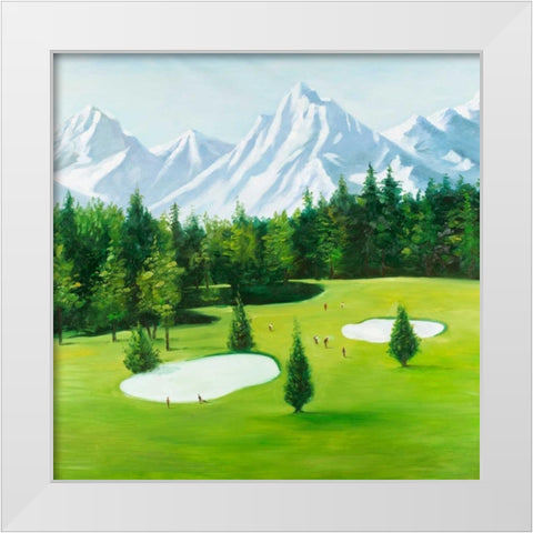 Golf Course with Mountains View White Modern Wood Framed Art Print by Atelier B Art Studio