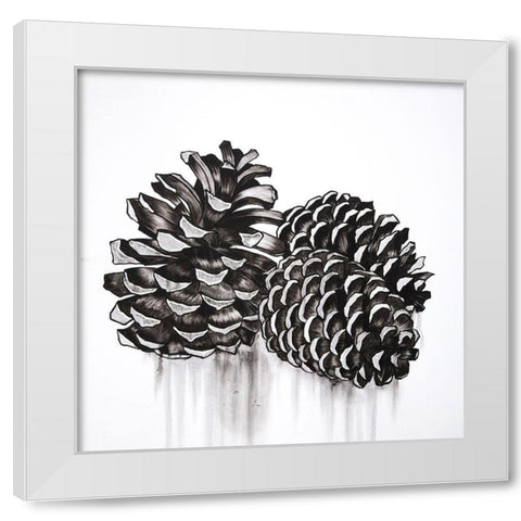 THREE SMALL PINE CONES White Modern Wood Framed Art Print by Atelier B Art Studio