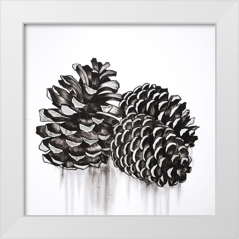 THREE SMALL PINE CONES White Modern Wood Framed Art Print by Atelier B Art Studio