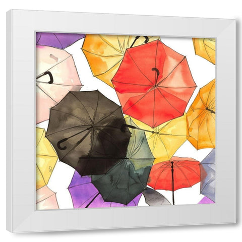 SUSPENDED UMBRELLAS White Modern Wood Framed Art Print by Atelier B Art Studio