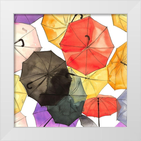 SUSPENDED UMBRELLAS White Modern Wood Framed Art Print by Atelier B Art Studio