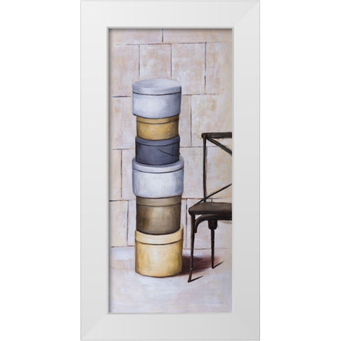 OLD HAT BOXES White Modern Wood Framed Art Print by Atelier B Art Studio