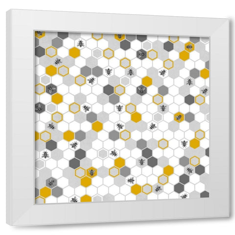 BEEHIVE PATTERN White Modern Wood Framed Art Print by Atelier B Art Studio