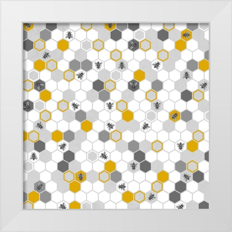 BEEHIVE PATTERN White Modern Wood Framed Art Print by Atelier B Art Studio