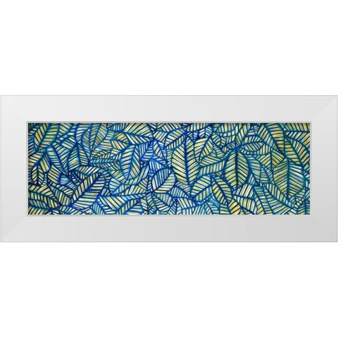 Blue Leaf Patterns White Modern Wood Framed Art Print by Atelier B Art Studio
