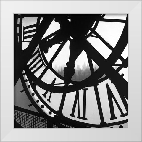 Giant Clock in Orsay Museum White Modern Wood Framed Art Print by Atelier B Art Studio