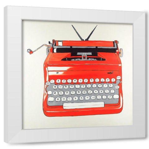 Red Typewritter Machine White Modern Wood Framed Art Print by Atelier B Art Studio