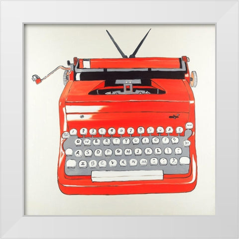 Red Typewritter Machine White Modern Wood Framed Art Print by Atelier B Art Studio