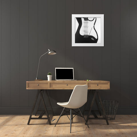 Black Electric Guitar White Modern Wood Framed Art Print by Atelier B Art Studio