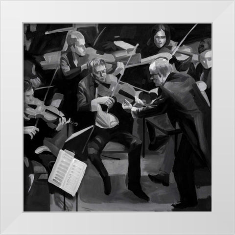 Symphony Orchestra in Music White Modern Wood Framed Art Print by Atelier B Art Studio