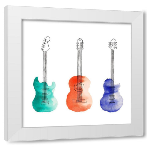THREE GUITARS White Modern Wood Framed Art Print by Atelier B Art Studio