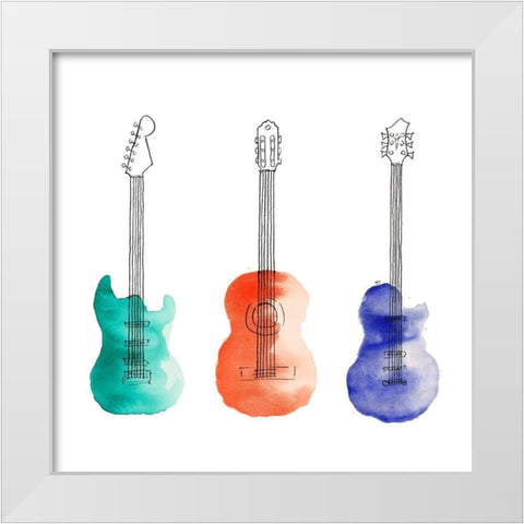 THREE GUITARS White Modern Wood Framed Art Print by Atelier B Art Studio