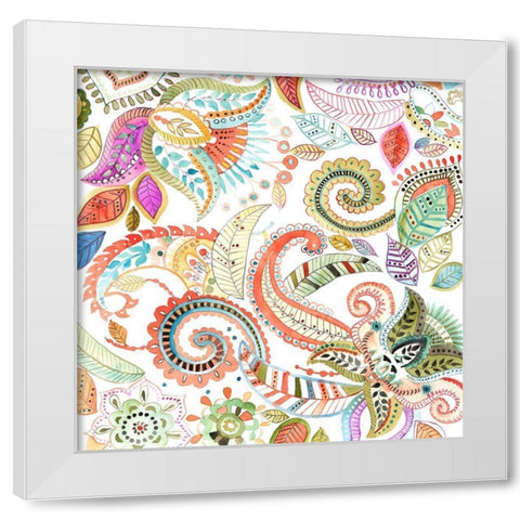 WATERCOLOR PAISLEY FLORAL White Modern Wood Framed Art Print by Atelier B Art Studio