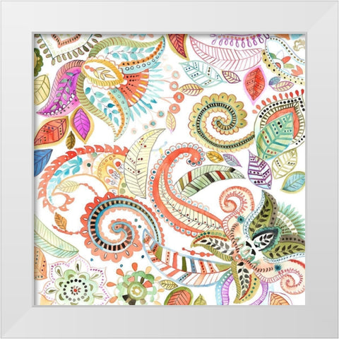 WATERCOLOR PAISLEY FLORAL White Modern Wood Framed Art Print by Atelier B Art Studio