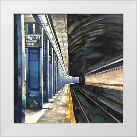 NEW-YORK SUBWAY White Modern Wood Framed Art Print by Atelier B Art Studio