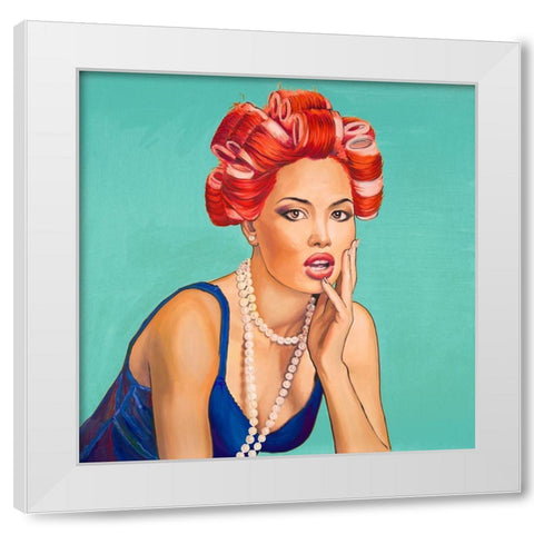 PIN UP GIRL WITH CURLERS White Modern Wood Framed Art Print by Atelier B Art Studio