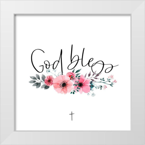 GOD BLESS White Modern Wood Framed Art Print by Atelier B Art Studio