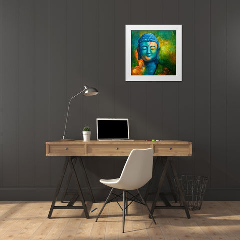 BLISSFUL BUDDHA White Modern Wood Framed Art Print by Atelier B Art Studio