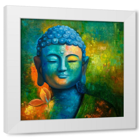 BLISSFUL BUDDHA White Modern Wood Framed Art Print by Atelier B Art Studio