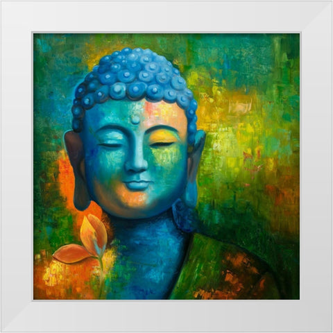 BLISSFUL BUDDHA White Modern Wood Framed Art Print by Atelier B Art Studio