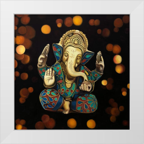 GANESH White Modern Wood Framed Art Print by Atelier B Art Studio
