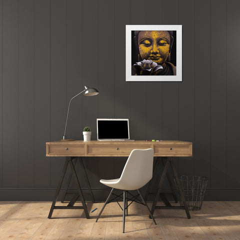 THE ETERNAL SMILE OF BUDDHA AND HIS LOTUS White Modern Wood Framed Art Print by Atelier B Art Studio