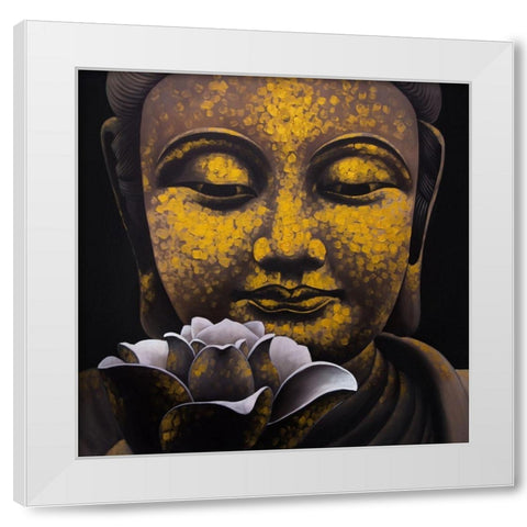THE ETERNAL SMILE OF BUDDHA AND HIS LOTUS White Modern Wood Framed Art Print by Atelier B Art Studio