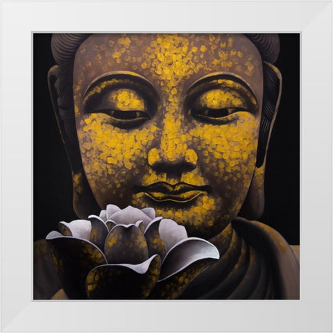 THE ETERNAL SMILE OF BUDDHA AND HIS LOTUS White Modern Wood Framed Art Print by Atelier B Art Studio