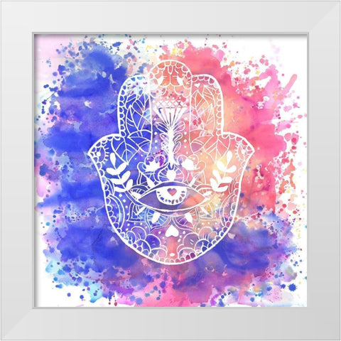 HAMSA HAND White Modern Wood Framed Art Print by Atelier B Art Studio