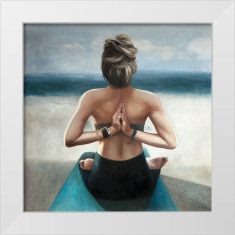 REVERSE PRAYER POSE White Modern Wood Framed Art Print by Atelier B Art Studio