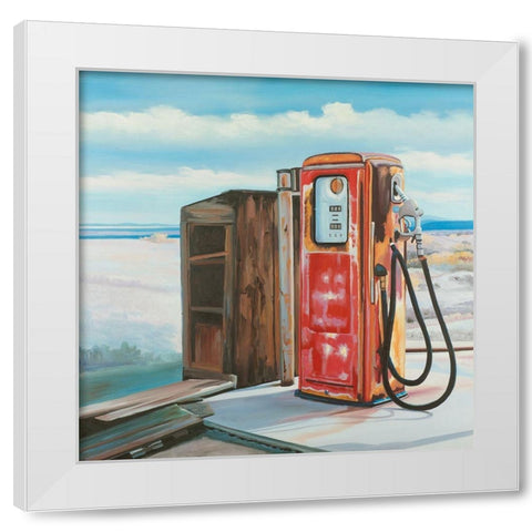 OLD GAS PUMP White Modern Wood Framed Art Print by Atelier B Art Studio