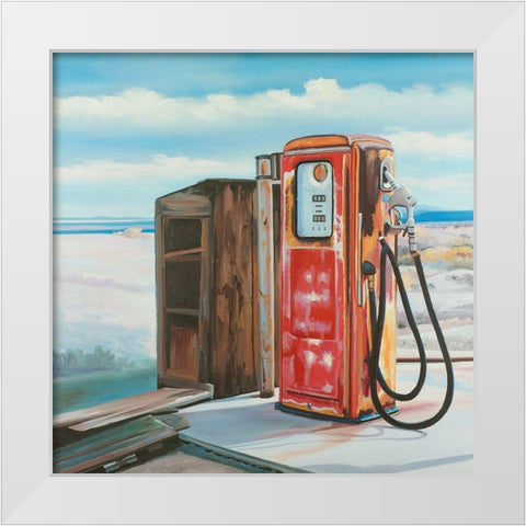 OLD GAS PUMP White Modern Wood Framed Art Print by Atelier B Art Studio