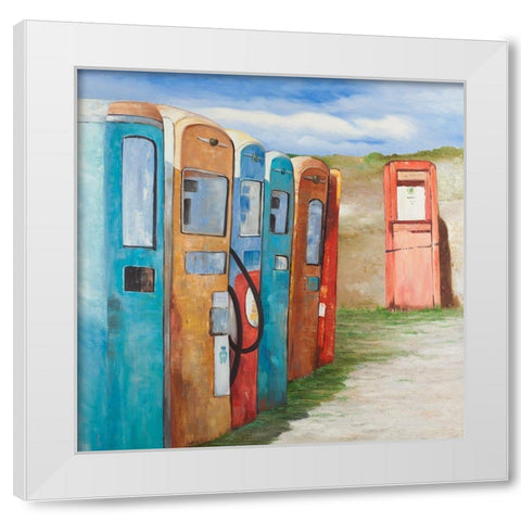 OLD GAS PUMPS White Modern Wood Framed Art Print by Atelier B Art Studio