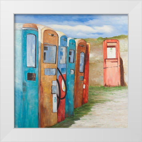 OLD GAS PUMPS White Modern Wood Framed Art Print by Atelier B Art Studio