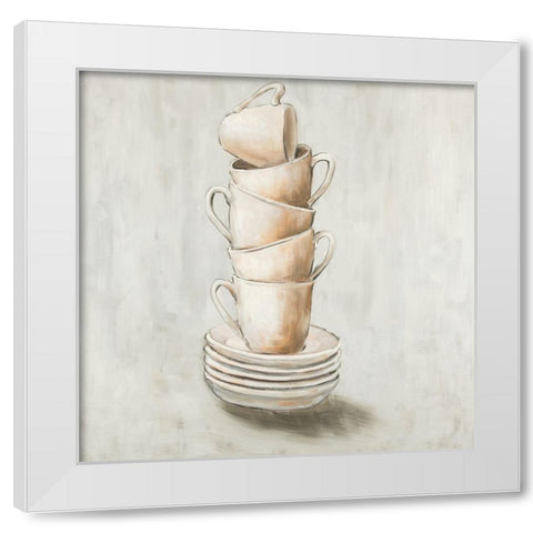 Stacked Cups White Modern Wood Framed Art Print by Atelier B Art Studio