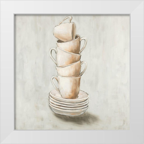 Stacked Cups White Modern Wood Framed Art Print by Atelier B Art Studio