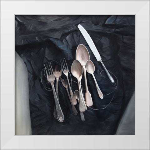 VINTAGE CUTLERY White Modern Wood Framed Art Print by Atelier B Art Studio