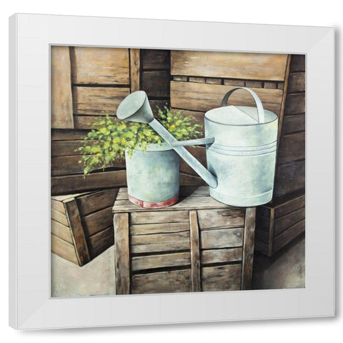 Vintage watering can White Modern Wood Framed Art Print by Atelier B Art Studio