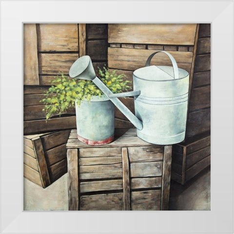 Vintage watering can White Modern Wood Framed Art Print by Atelier B Art Studio