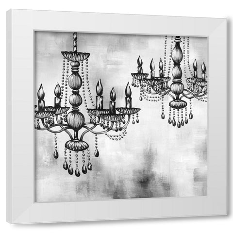 TWO CRYSTAL CHANDELIERS White Modern Wood Framed Art Print by Atelier B Art Studio