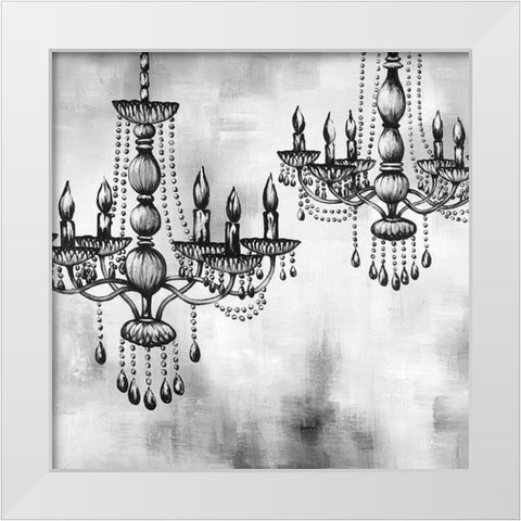 TWO CRYSTAL CHANDELIERS White Modern Wood Framed Art Print by Atelier B Art Studio